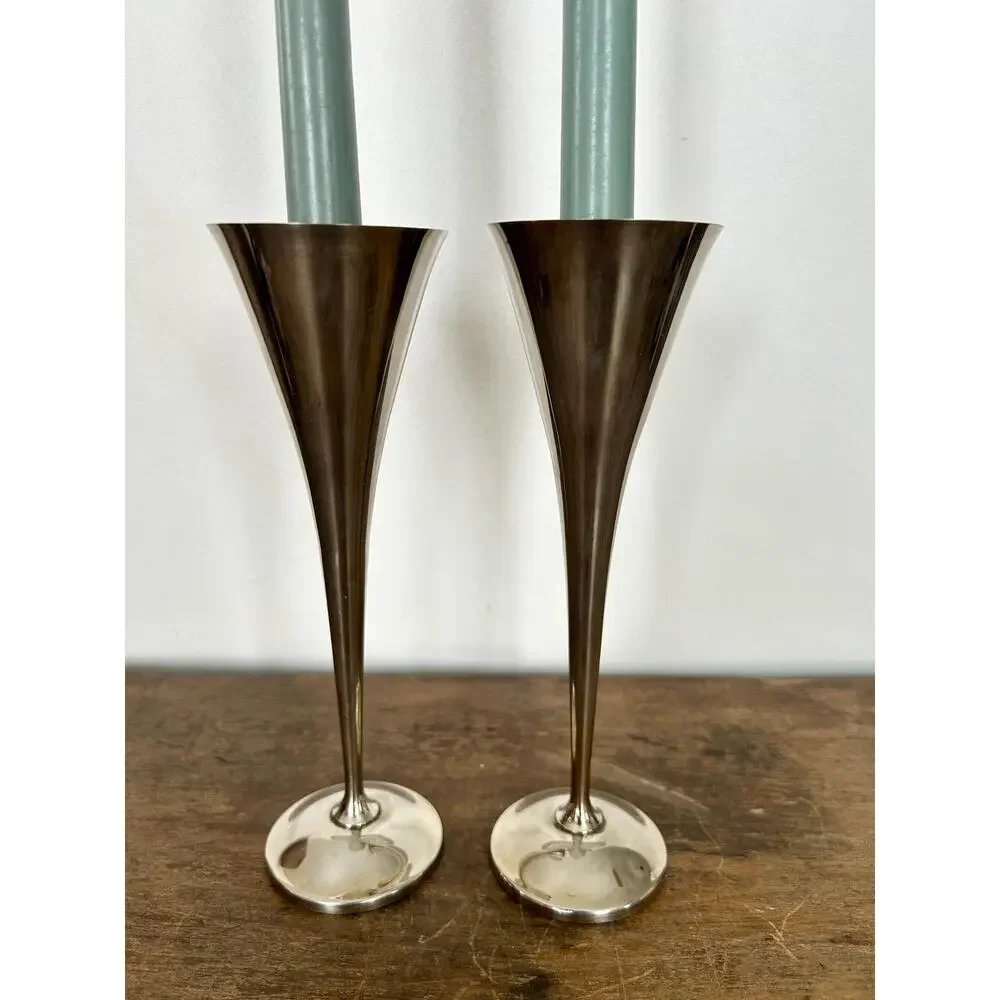 Mid Century Modern Silver Candlesticks ,Vintage MCM Silver Plated Candle Holders